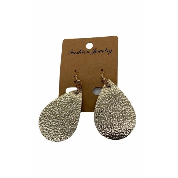 Fashion Jewelry Womens Tear Drop Metallic Leather Earrings Gold Tone Fishnet Hoo - Picture 1 of 7